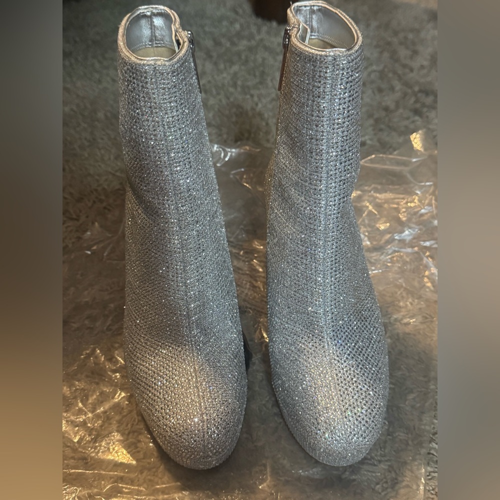 Michael Kors Joanna Crystal Glittering Silver Heeled Boots Size 6 - Picture 7 of 8